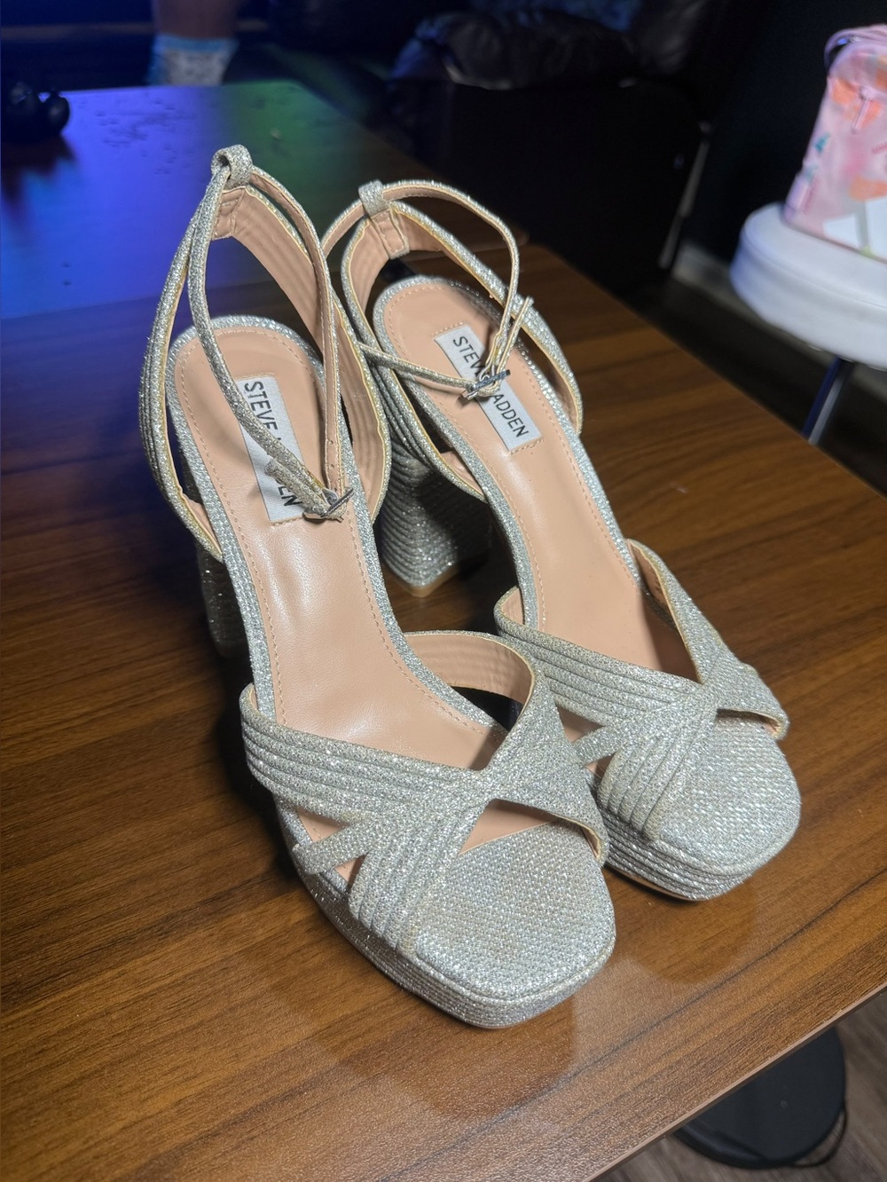 Steve Madden Silver Glitter Platform heels
